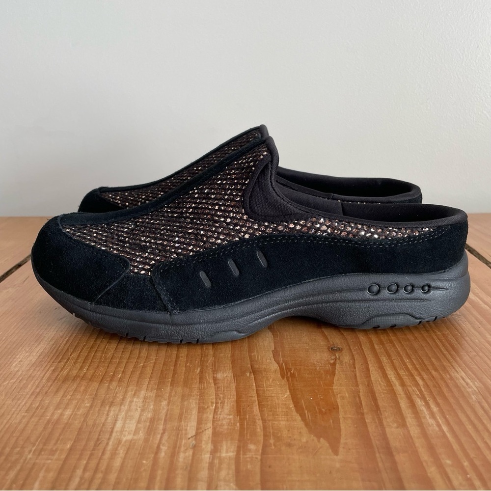Easy Spirit Traveltime Black Suede & Bronze Sparkle Slip On Shoes Size 7.5 Wide - Picture 4 of 16
